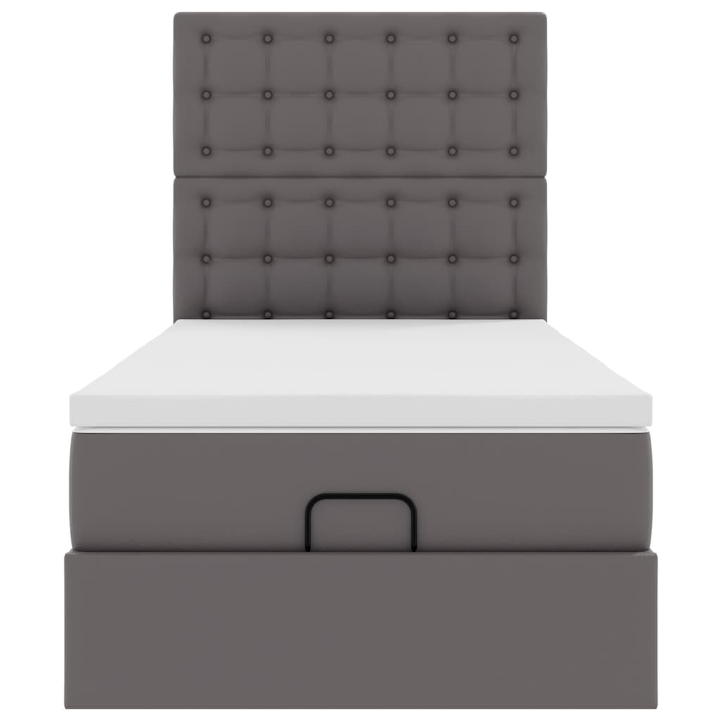 Ottoman-Bett mit Matratze & LEDs Grau 90x200 cm Kunstleder