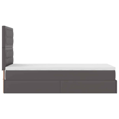 Ottoman-Bett mit Matratze & LEDs Grau 90x200 cm Kunstleder