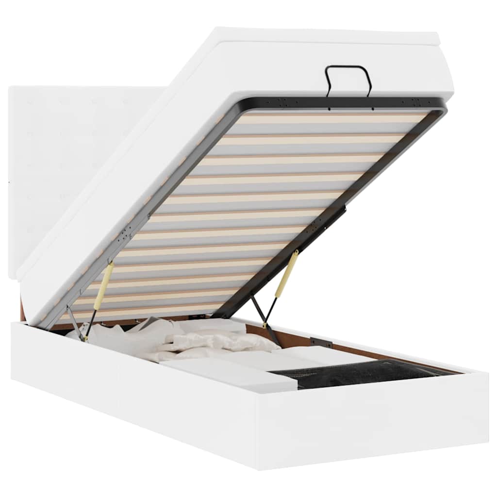 Ottoman-Bett mit Matratze & LEDs Weiß 100x200 cm Kunstleder