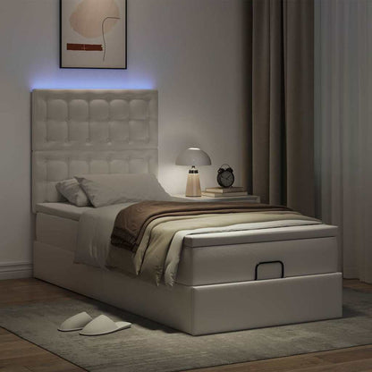 Ottoman-Bett mit Matratze & LEDs Weiß 100x200 cm Kunstleder