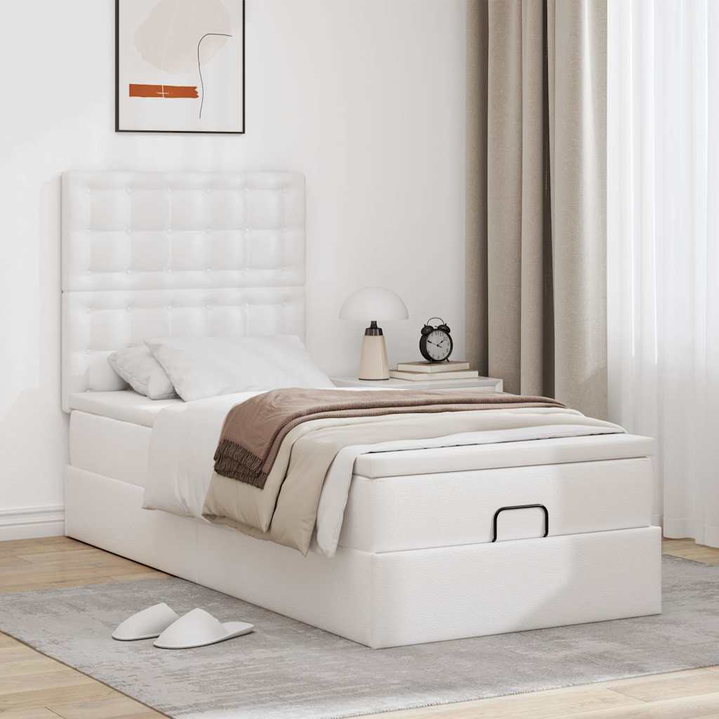 Ottoman-Bett mit Matratze & LEDs Weiß 100x200 cm Kunstleder