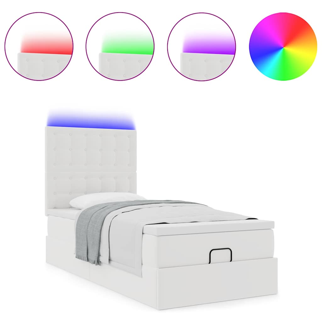 Ottoman-Bett mit Matratze & LEDs Weiß 100x200 cm Kunstleder