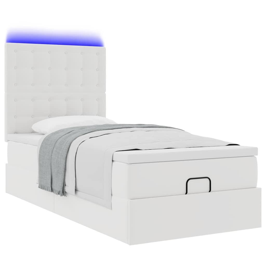 Ottoman-Bett mit Matratze & LEDs Weiß 100x200 cm Kunstleder