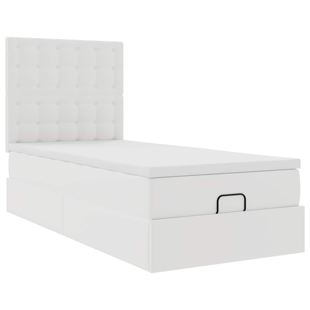 Ottoman-Bett mit Matratze & LEDs Weiß 100x200 cm Kunstleder