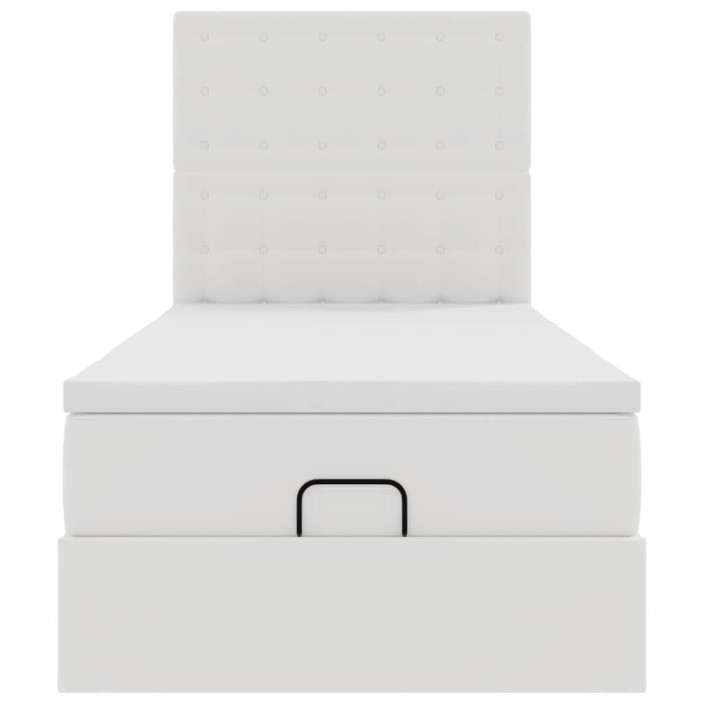 Ottoman-Bett mit Matratze & LEDs Weiß 100x200 cm Kunstleder