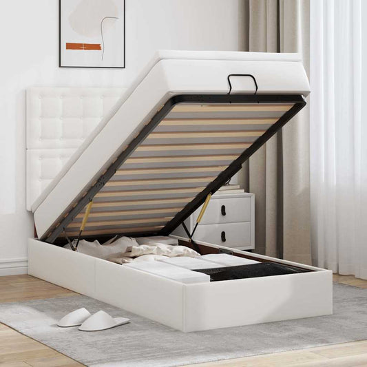 Ottoman-Bett mit Matratze & LEDs Weiß 100x200 cm Kunstleder