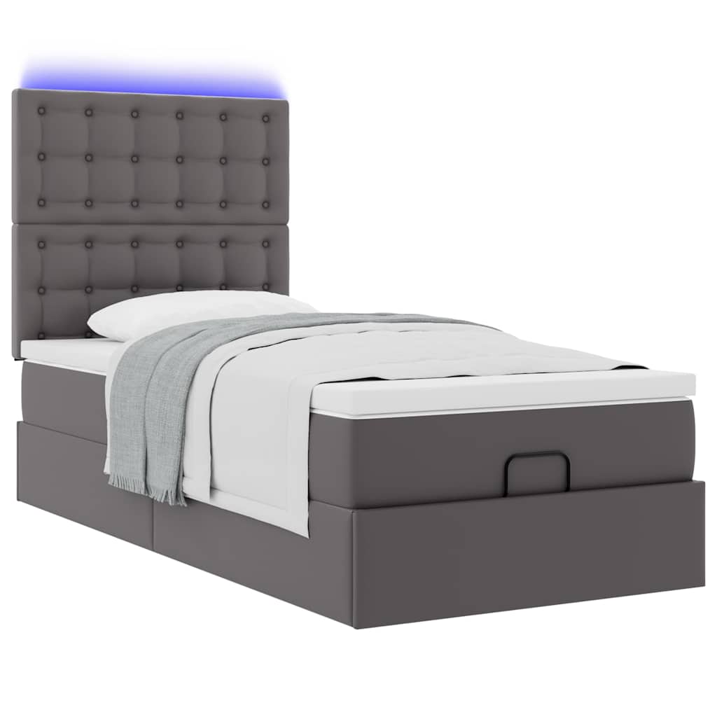 Ottoman-Bett mit Matratze & LEDs Grau 100x200 cm Kunstleder