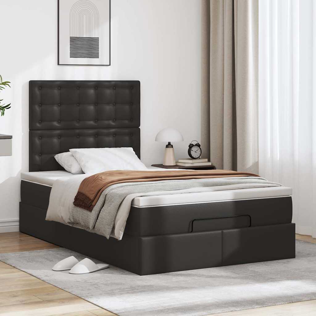 Ottoman-Bett mit Matratze & LEDs Schwarz 120x190 cm Kunstleder