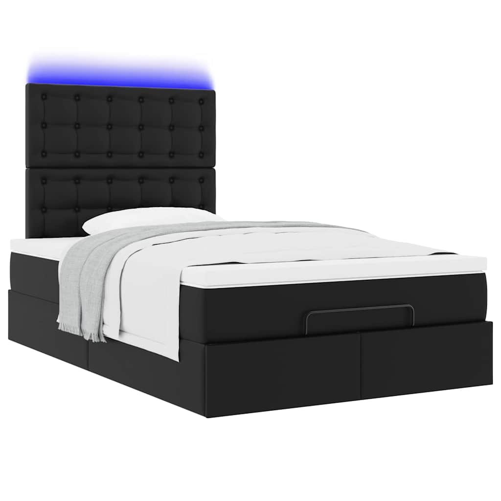 Ottoman-Bett mit Matratze & LEDs Schwarz 120x190 cm Kunstleder