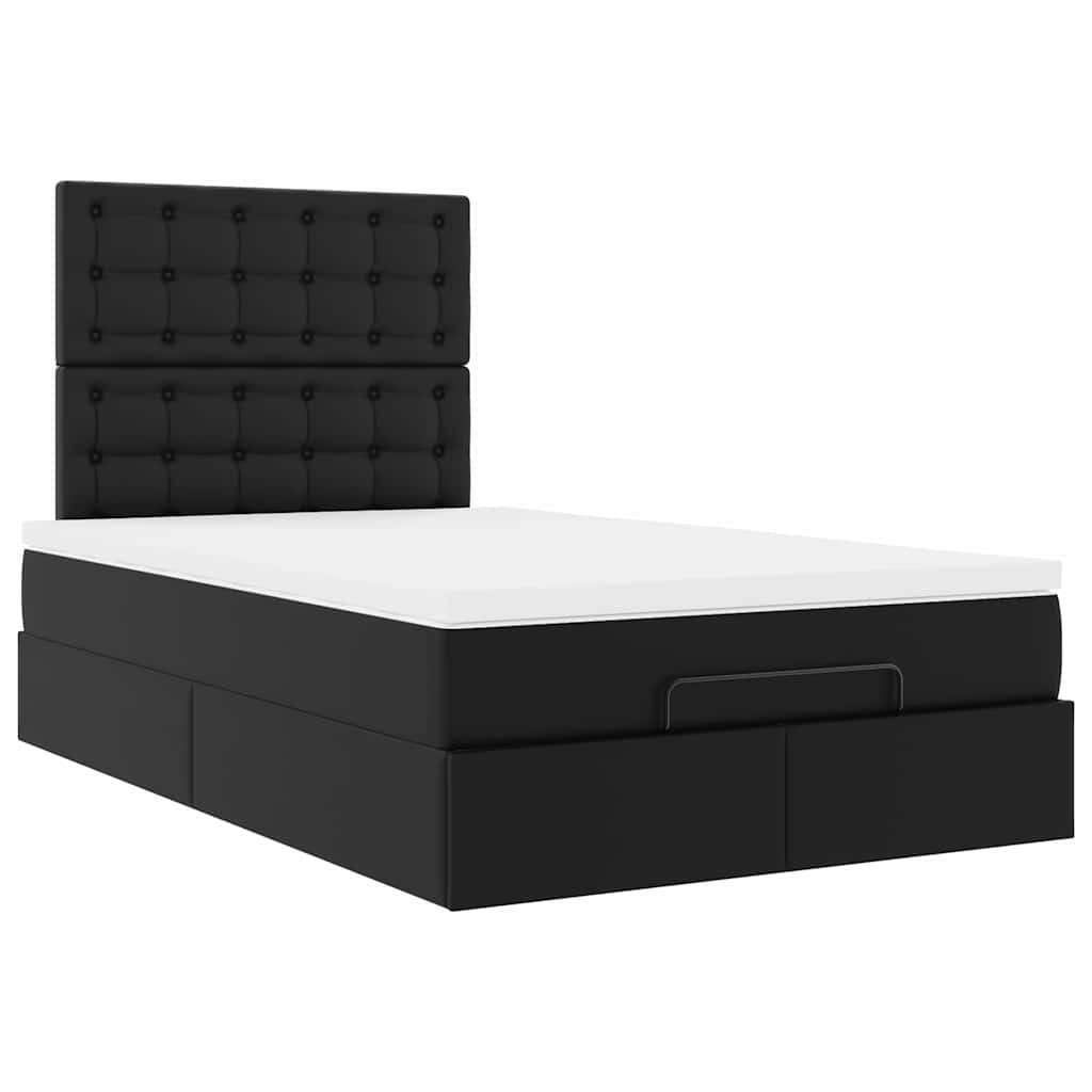 Ottoman-Bett mit Matratze & LEDs Schwarz 120x190 cm Kunstleder