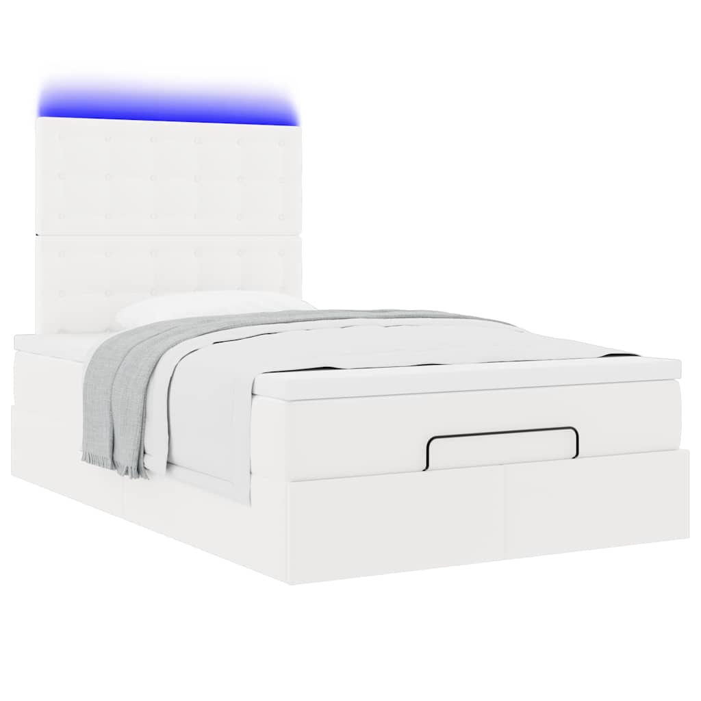 Ottoman-Bett mit Matratze & LEDs Weiß 120x190 cm Kunstleder