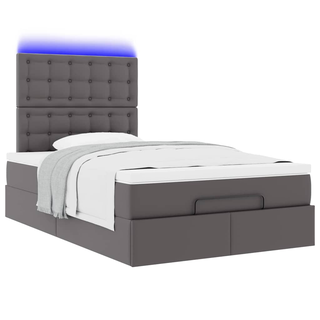 Ottoman-Bett mit Matratze & LEDs Grau 120x190 cm Kunstleder