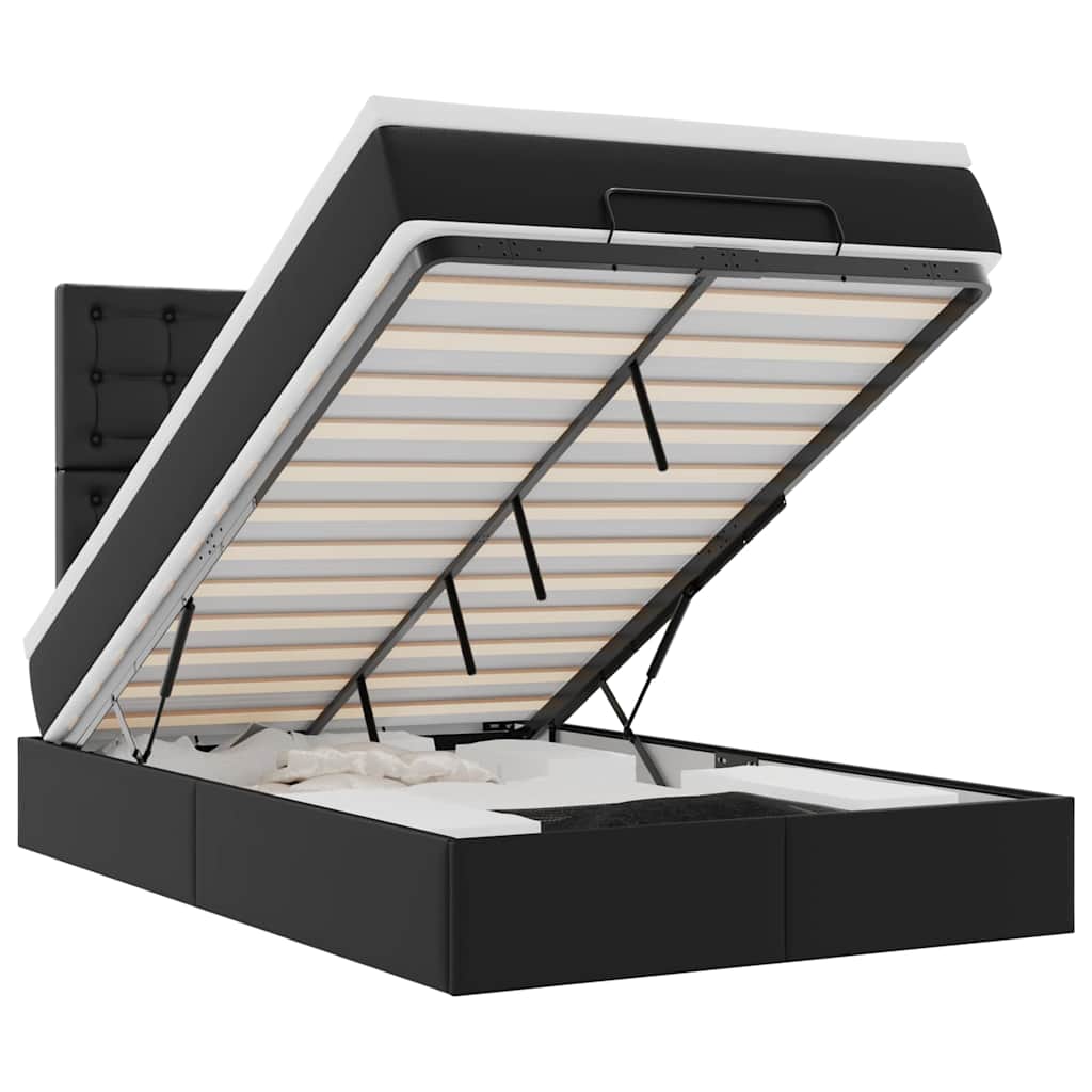 Ottoman-Bett mit Matratze & LEDs Schwarz 120x200 cm Kunstleder