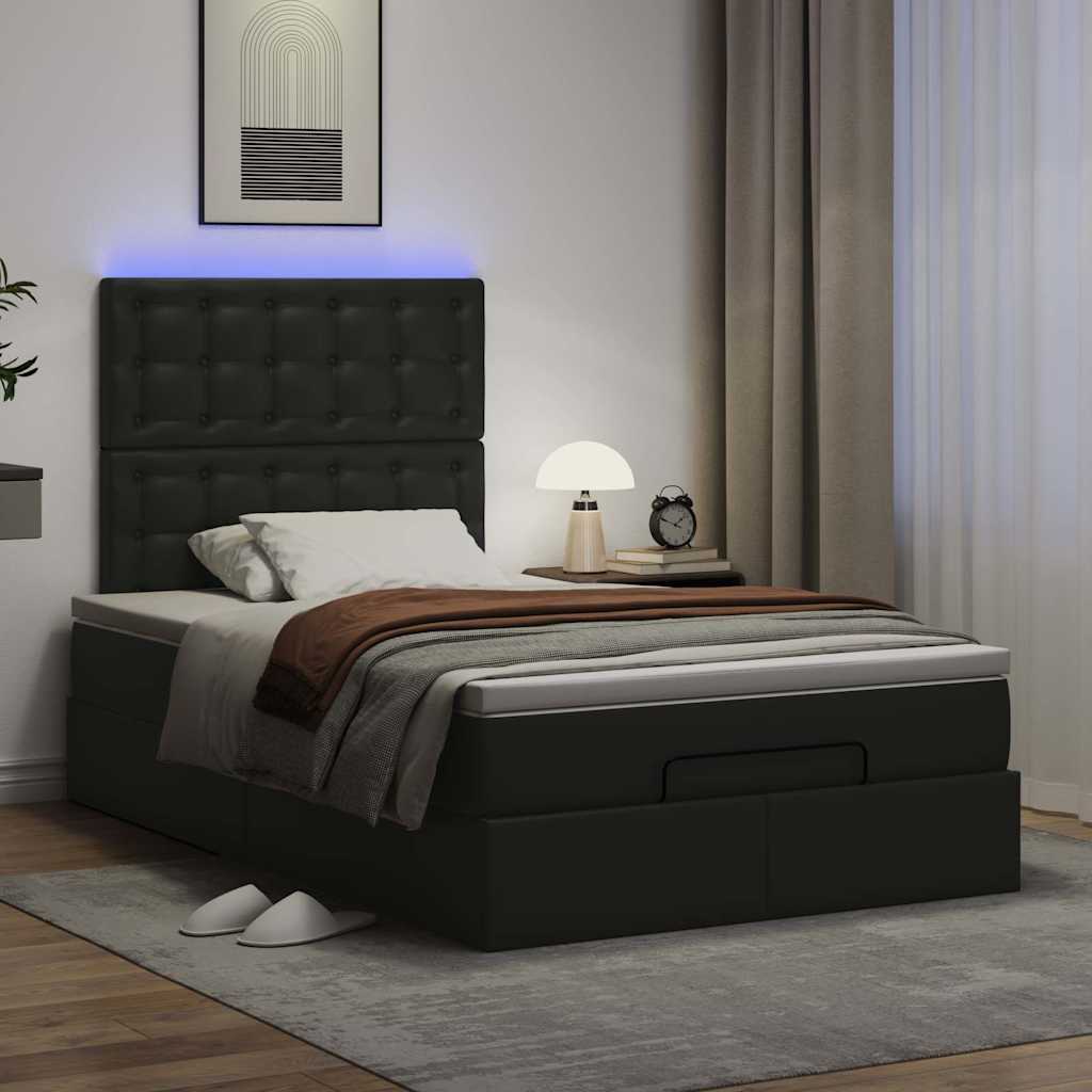 Ottoman-Bett mit Matratze & LEDs Schwarz 120x200 cm Kunstleder