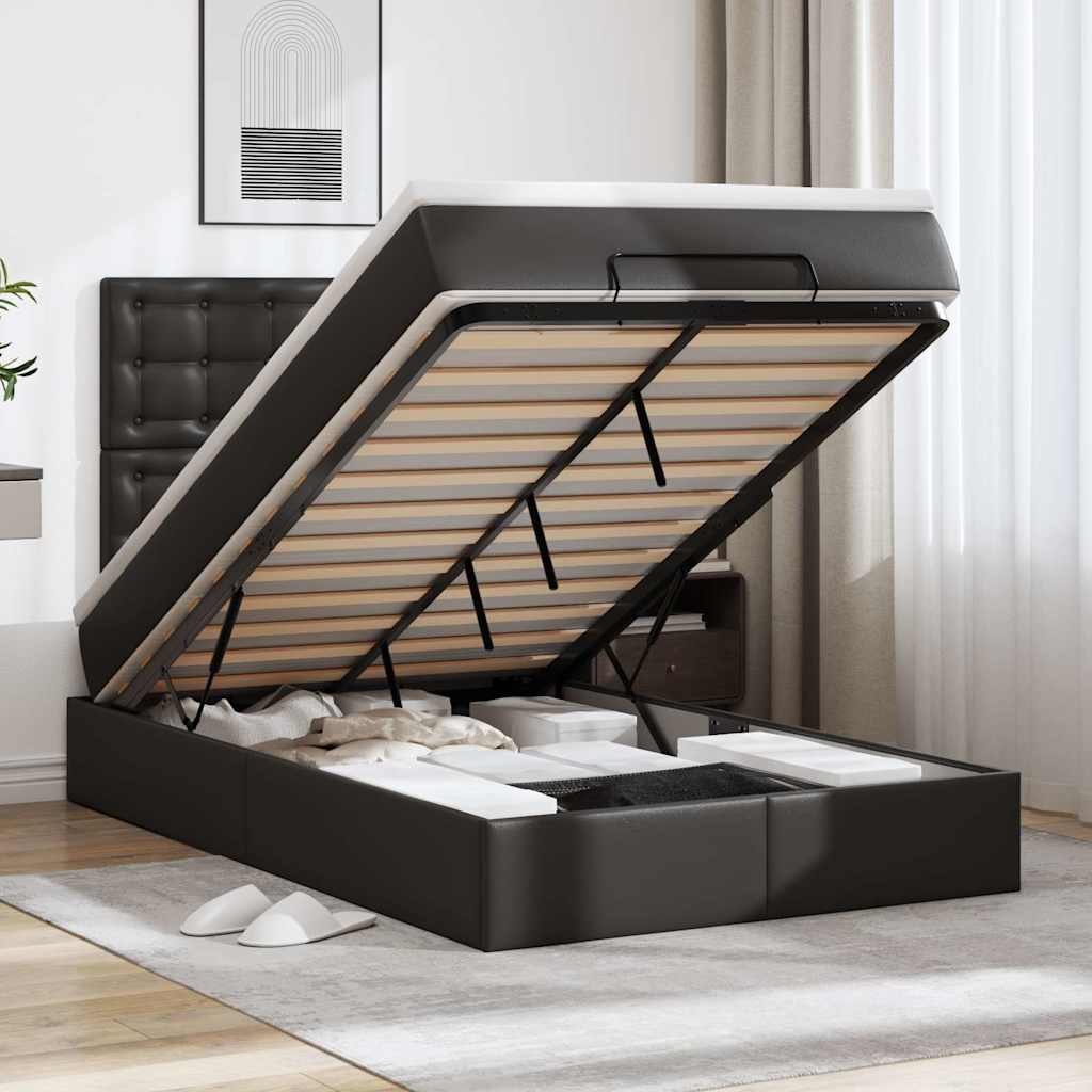 Ottoman-Bett mit Matratze & LEDs Schwarz 120x200 cm Kunstleder