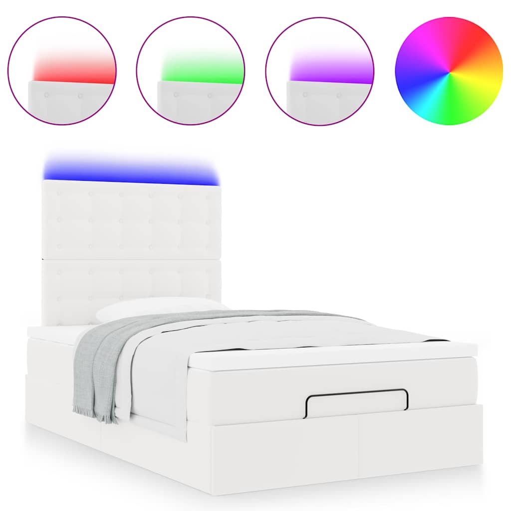 Ottoman-Bett mit Matratze & LEDs Weiß 120x200 cm Kunstleder