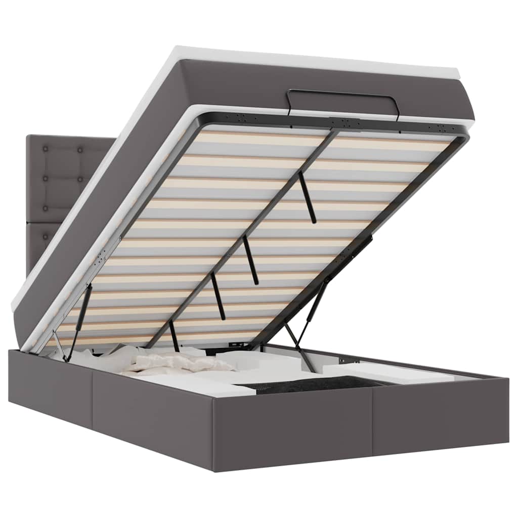 Ottoman-Bett mit Matratze & LEDs Grau 120x200 cm Kunstleder