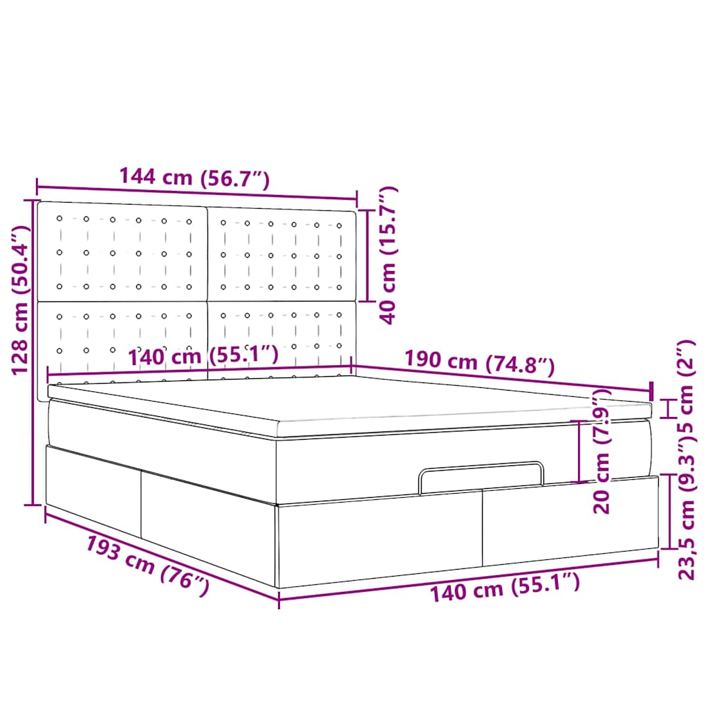 Ottoman-Bett mit Matratze & LEDs Schwarz 140x190 cm Kunstleder