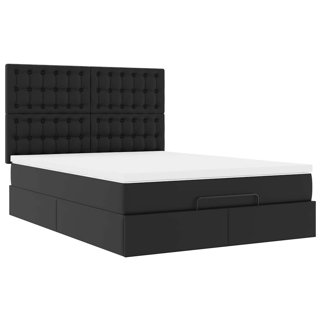 Ottoman-Bett mit Matratze & LEDs Schwarz 140x190 cm Kunstleder