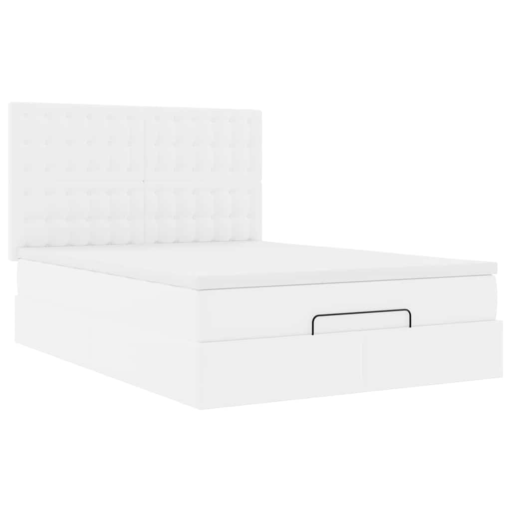 Ottoman-Bett mit Matratze & LEDs Weiß 140x190 cm Kunstleder