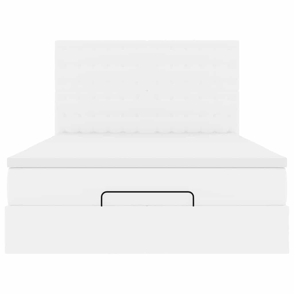 Ottoman-Bett mit Matratze & LEDs Weiß 140x190 cm Kunstleder