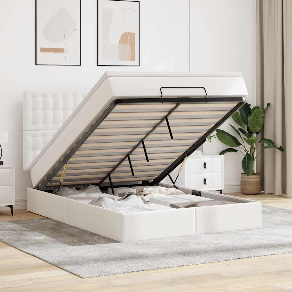 Ottoman-Bett mit Matratze & LEDs Weiß 140x190 cm Kunstleder