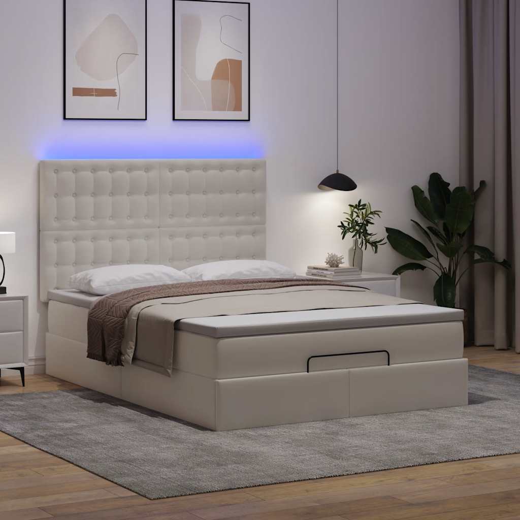 Ottoman-Bett mit Matratze & LEDs Weiß 140x200 cm Kunstleder