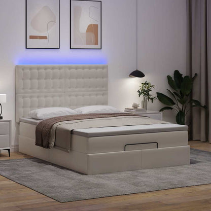 Ottoman-Bett mit Matratze & LEDs Weiß 140x200 cm Kunstleder