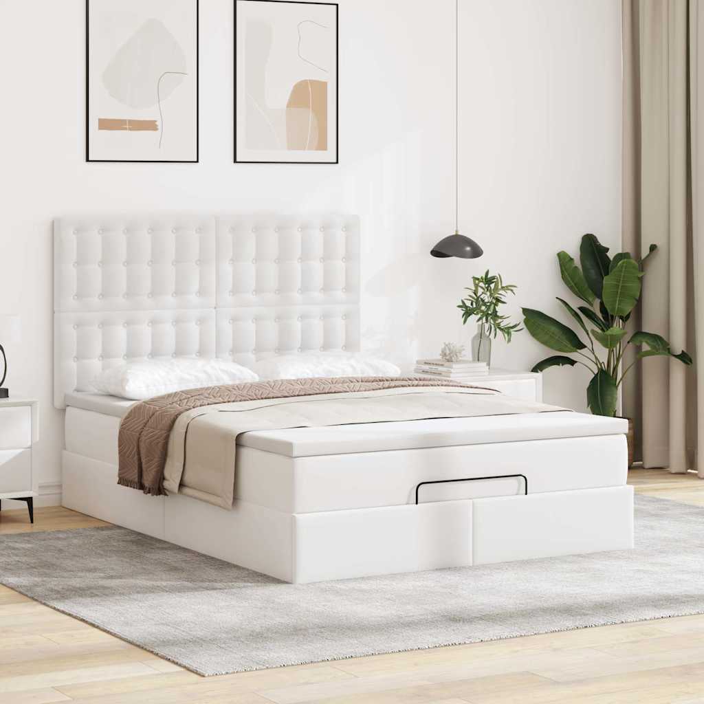 Ottoman-Bett mit Matratze & LEDs Weiß 140x200 cm Kunstleder