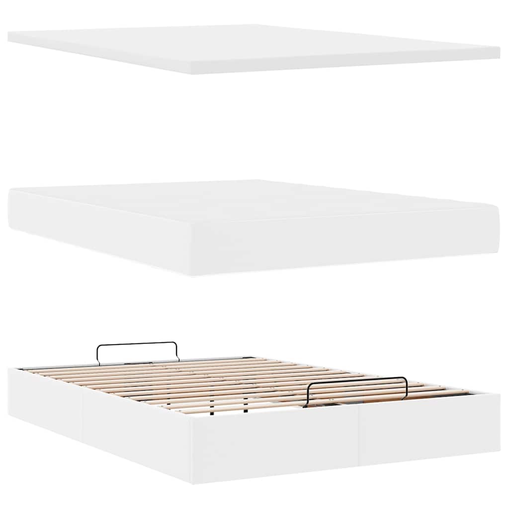 Ottoman-Bett mit Matratze & LEDs Weiß 140x200 cm Kunstleder