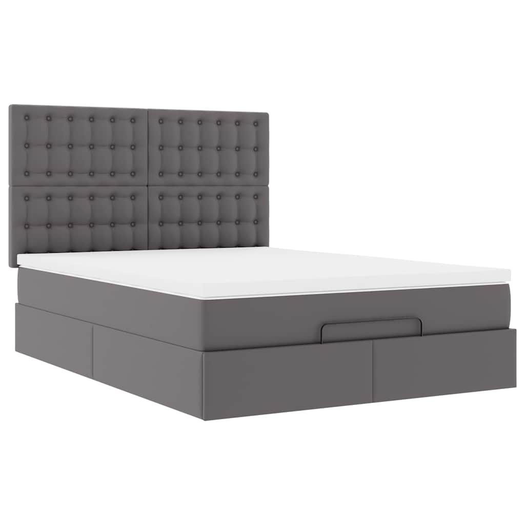 Lit ottoman avec matelas et LED gris 140x200 cm en similicuir