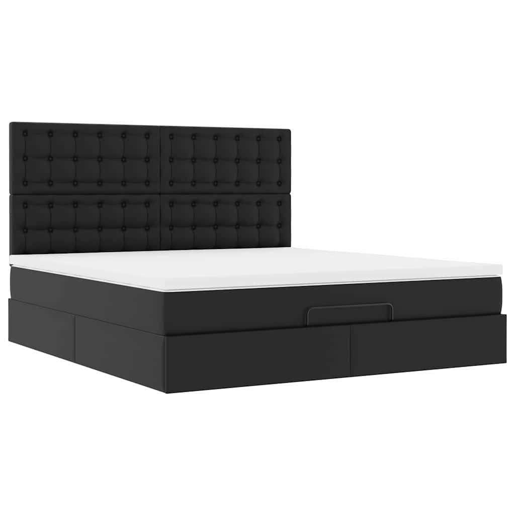 Ottoman-Bett mit Matratze & LEDs Schwarz 160x200 cm Kunstleder