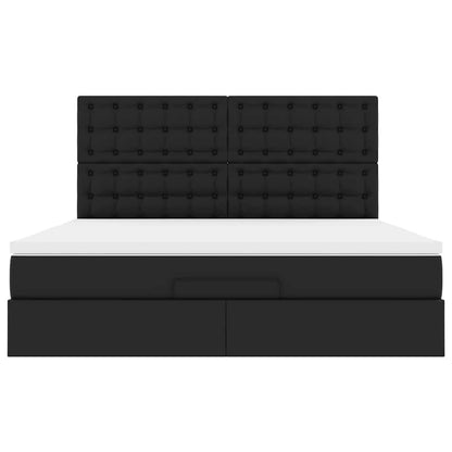 Ottoman-Bett mit Matratze & LEDs Schwarz 160x200 cm Kunstleder