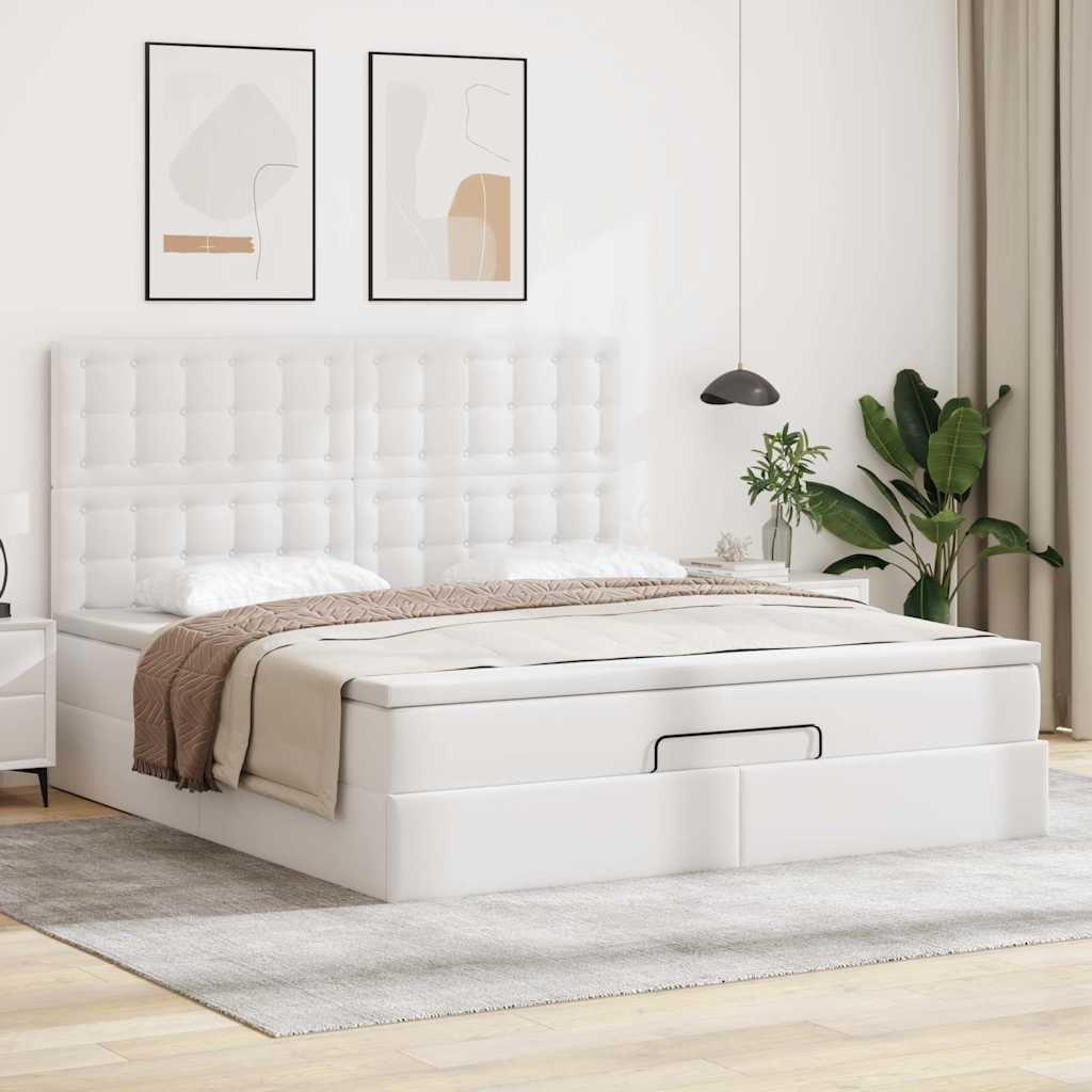 Ottoman-Bett mit Matratze & LEDs Weiß 160x200 cm Kunstleder