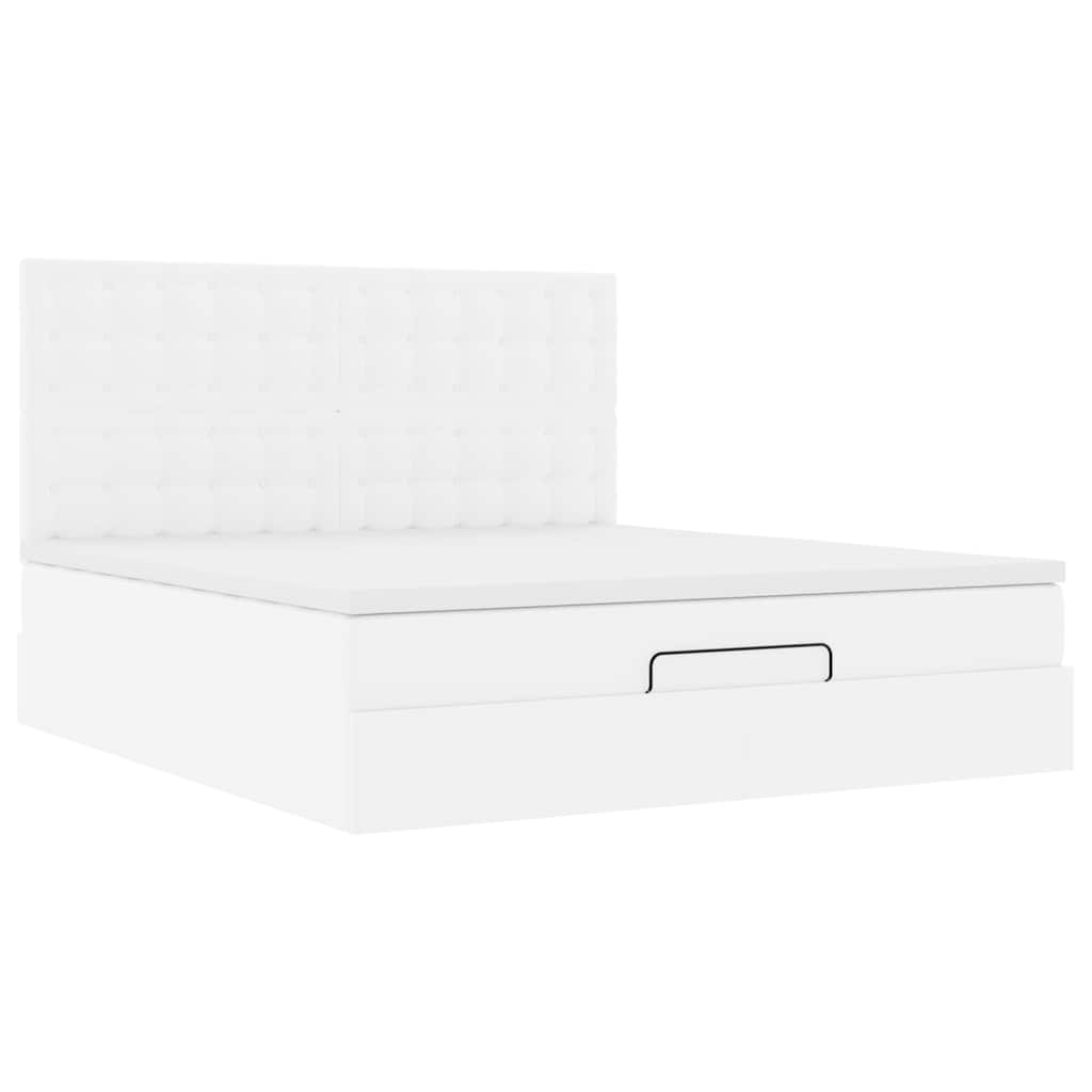 Ottoman-Bett mit Matratze & LEDs Weiß 160x200 cm Kunstleder