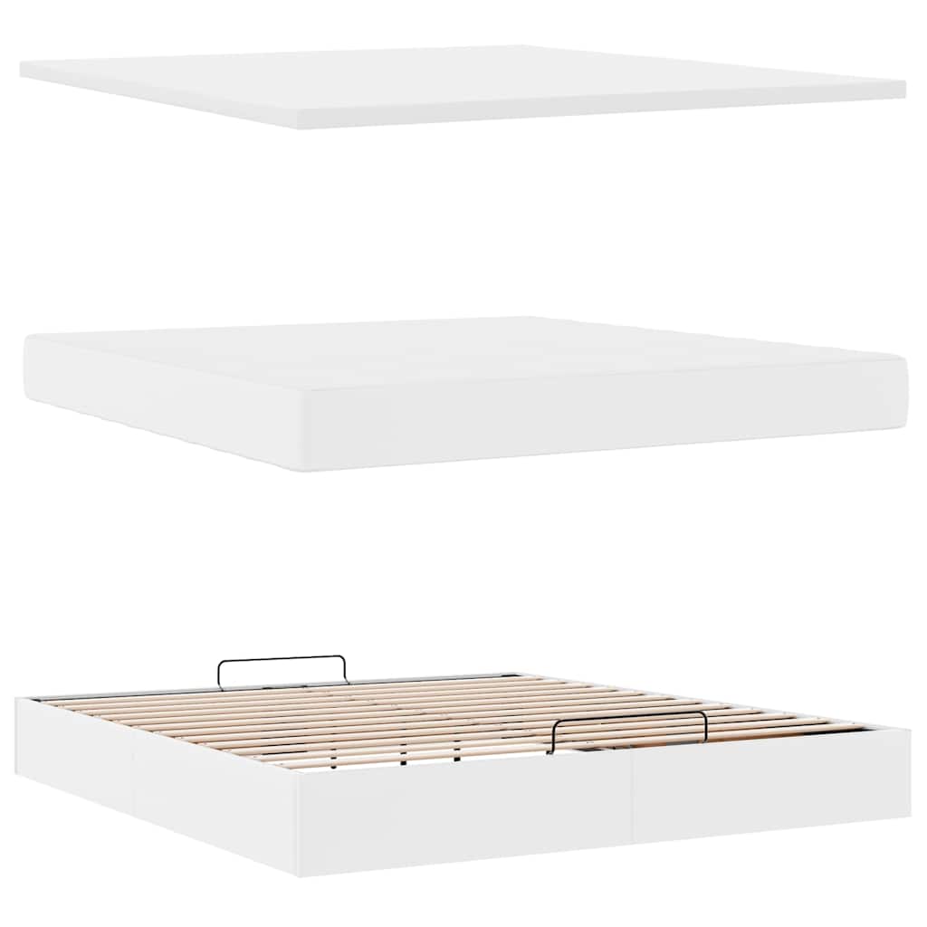 Ottoman-Bett mit Matratze & LEDs Weiß 160x200 cm Kunstleder