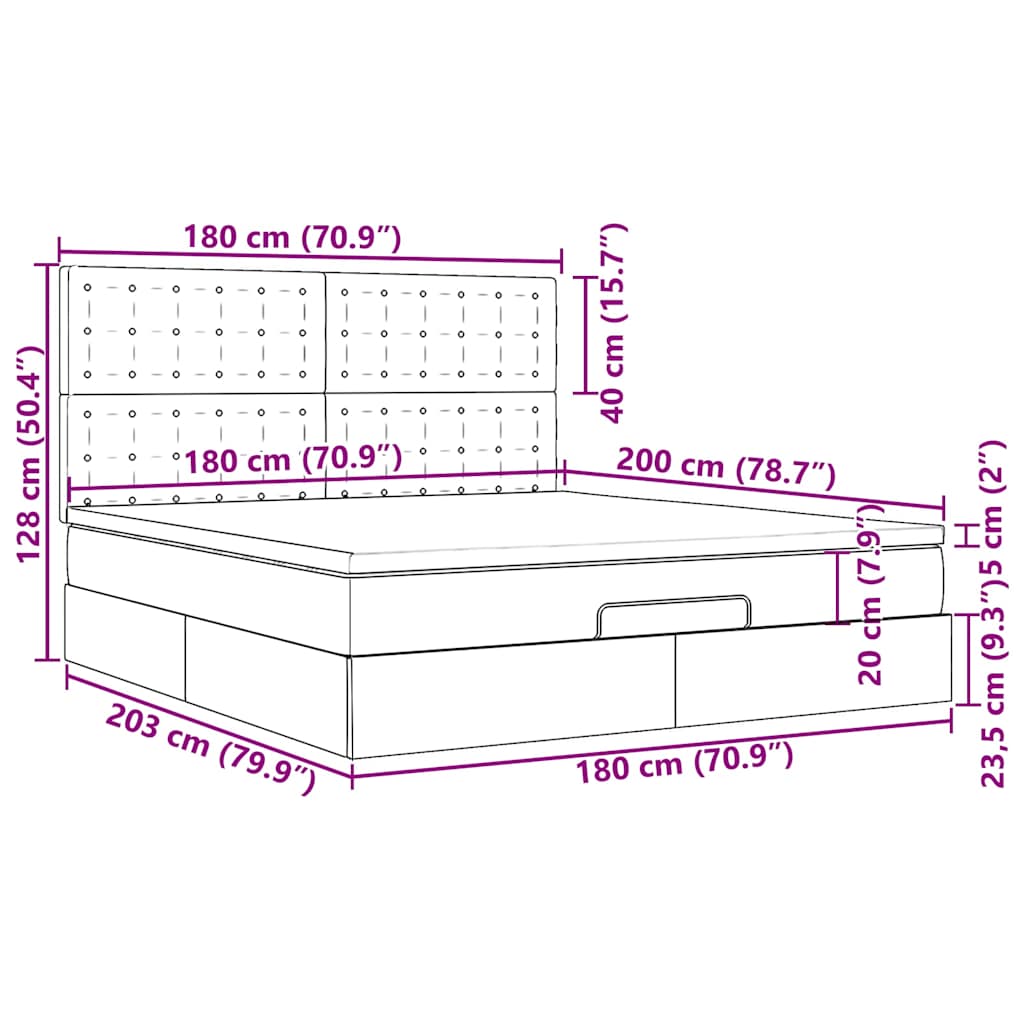 Ottoman-Bett mit Matratze & LEDs Schwarz 180x200 cm Kunstleder