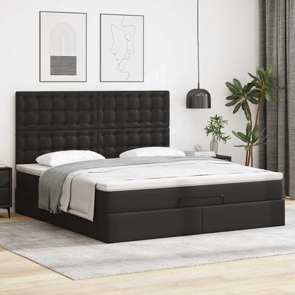 Ottoman-Bett mit Matratze & LEDs Schwarz 180x200 cm Kunstleder