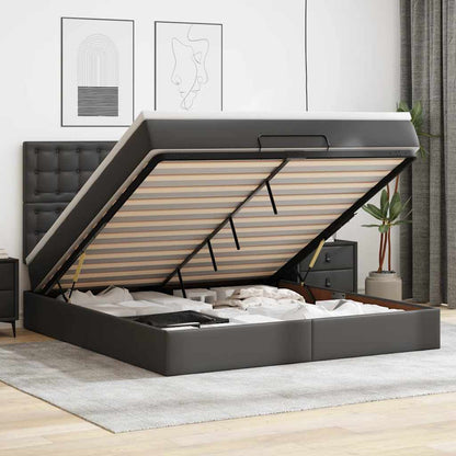 Ottoman-Bett mit Matratze & LEDs Schwarz 180x200 cm Kunstleder