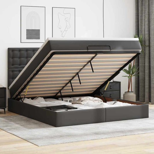 Ottoman-Bett mit Matratze & LEDs Schwarz 180x200 cm Kunstleder