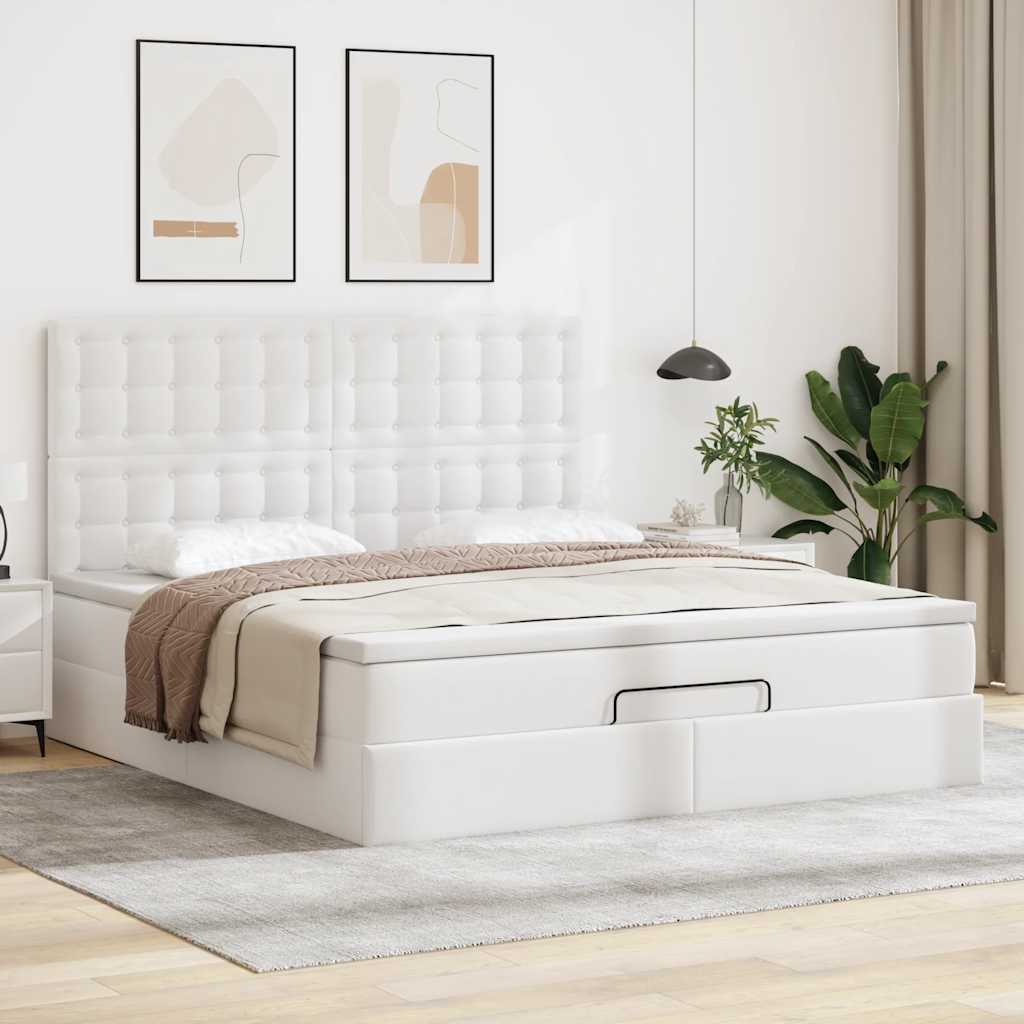 Ottoman-Bett mit Matratze & LEDs Weiß 180x200 cm Kunstleder