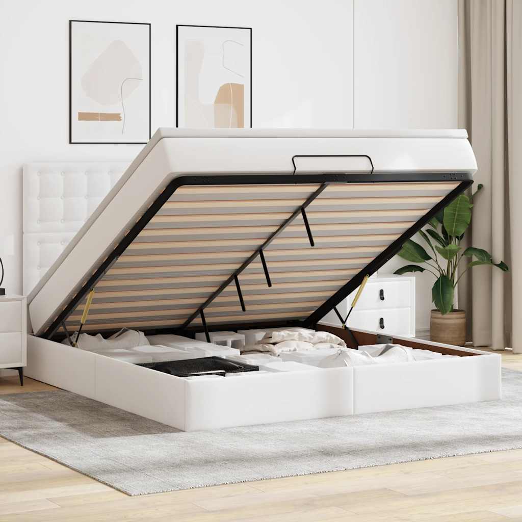Ottoman-Bett mit Matratze & LEDs Weiß 180x200 cm Kunstleder