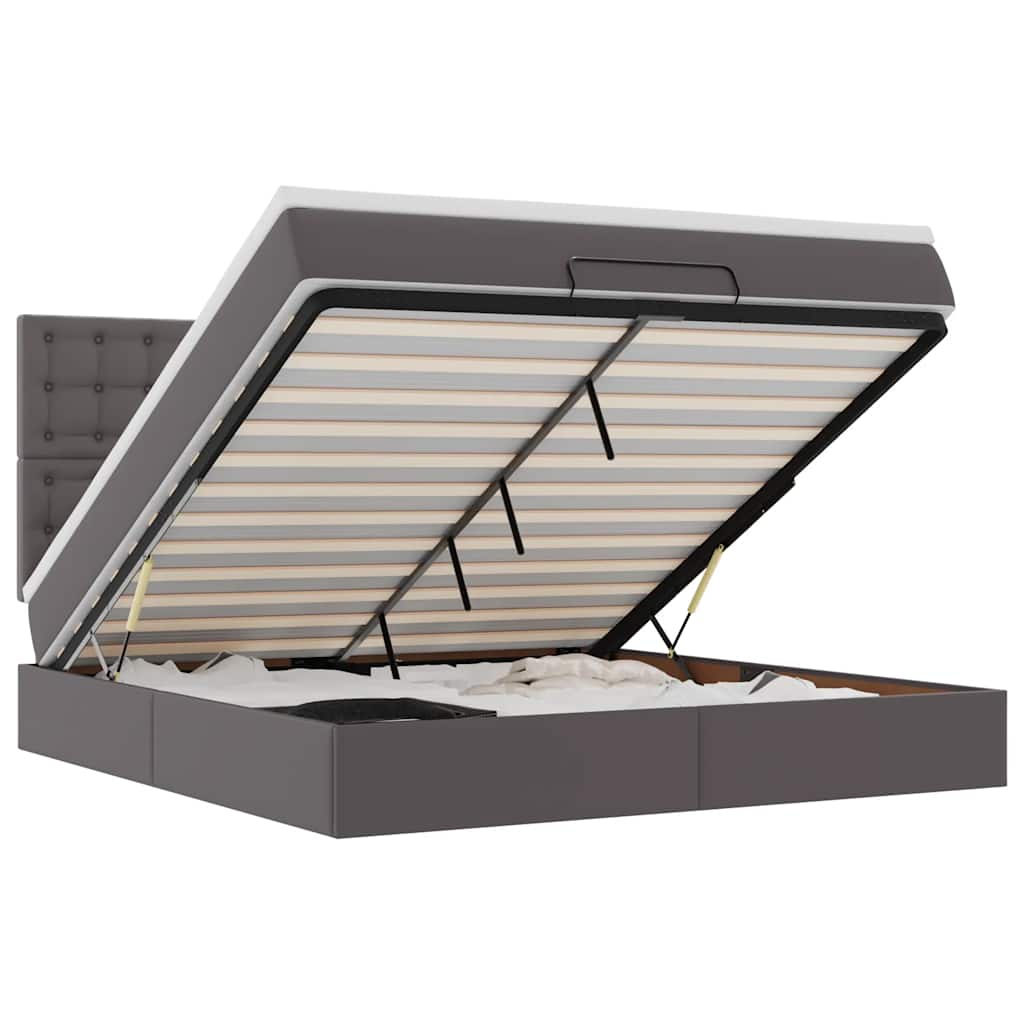 Ottoman-Bett mit Matratze & LEDs Grau 180x200 cm Kunstleder