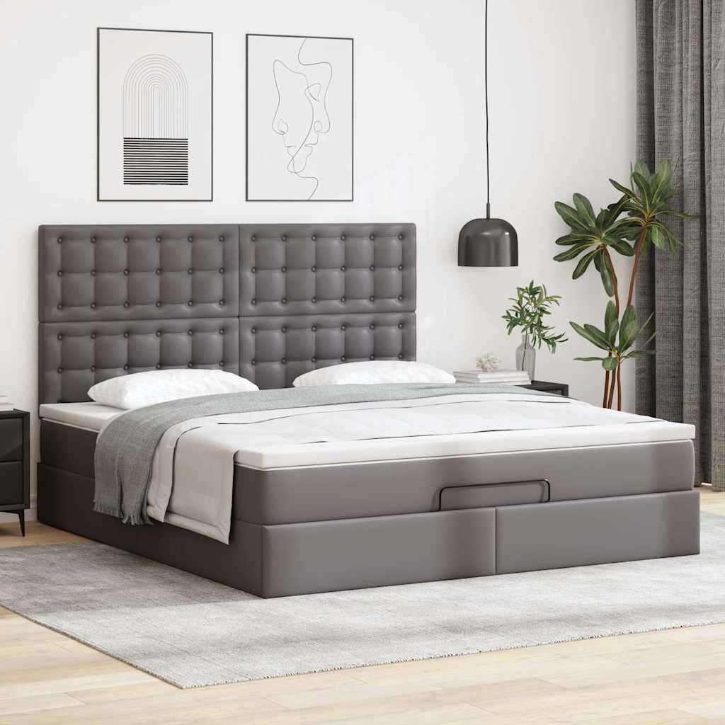 Ottoman-Bett mit Matratze & LEDs Grau 180x200 cm Kunstleder