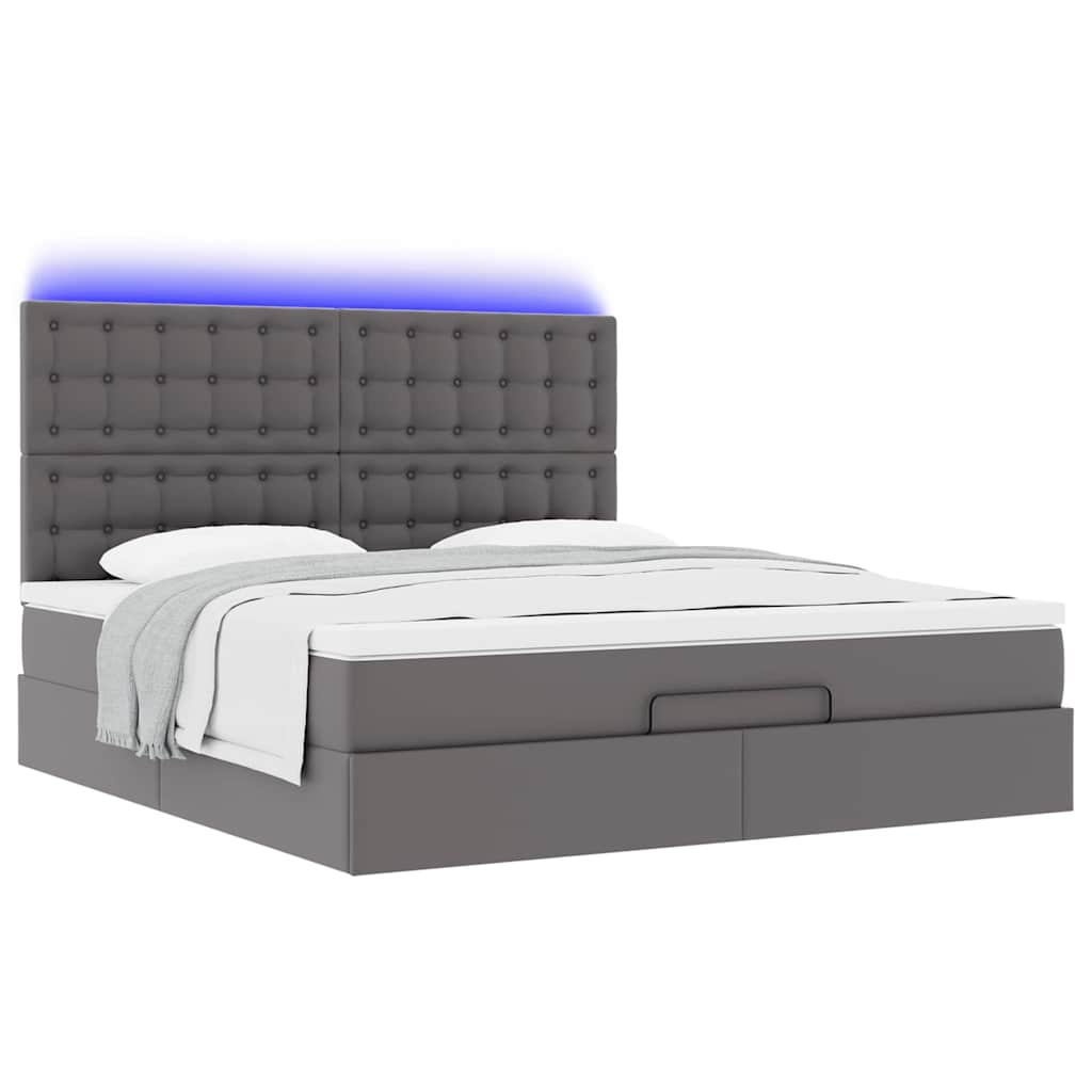 Ottoman-Bett mit Matratze & LEDs Grau 180x200 cm Kunstleder