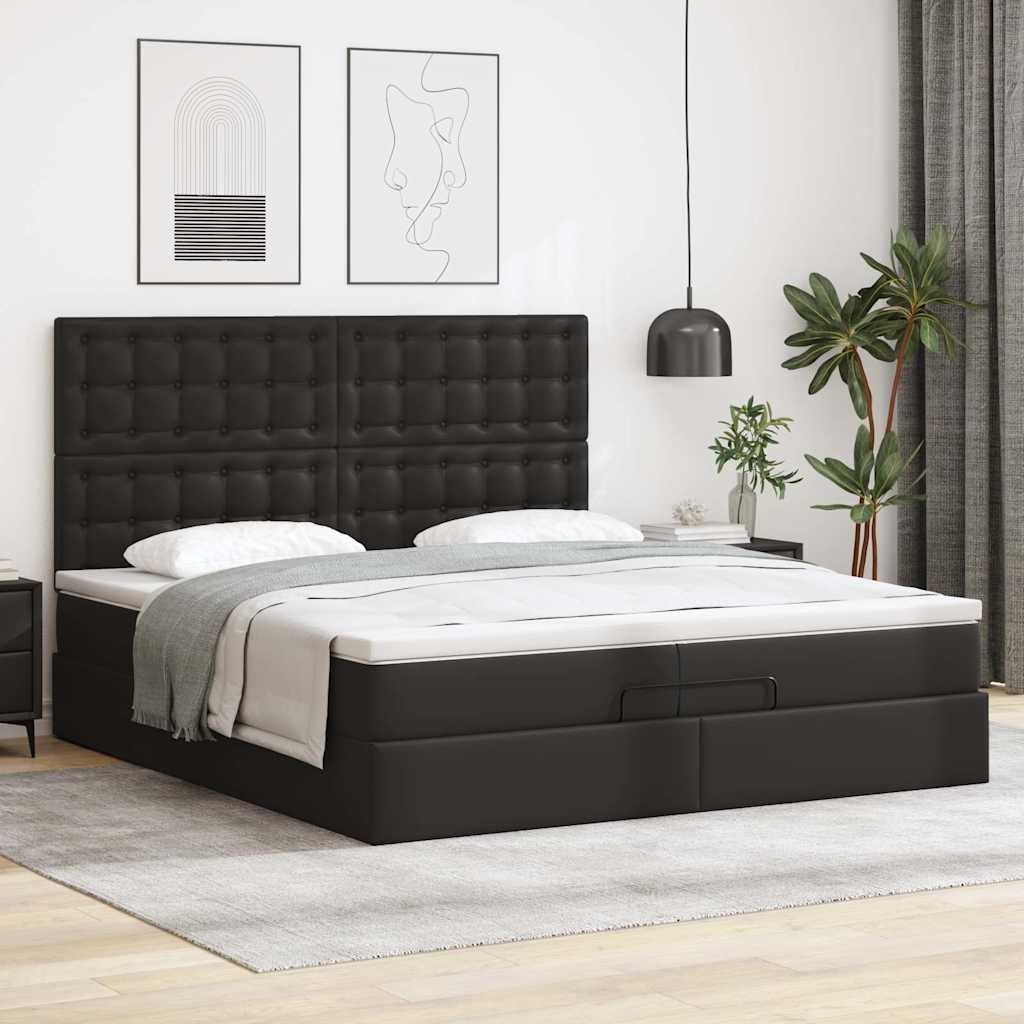 Ottoman-Bett mit Matratzen & LEDs Schwarz 200x200 cm Kunstleder
