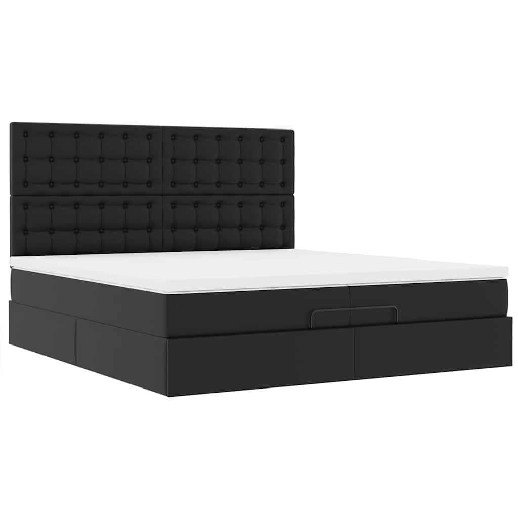 Ottoman-Bett mit Matratzen & LEDs Schwarz 200x200 cm Kunstleder