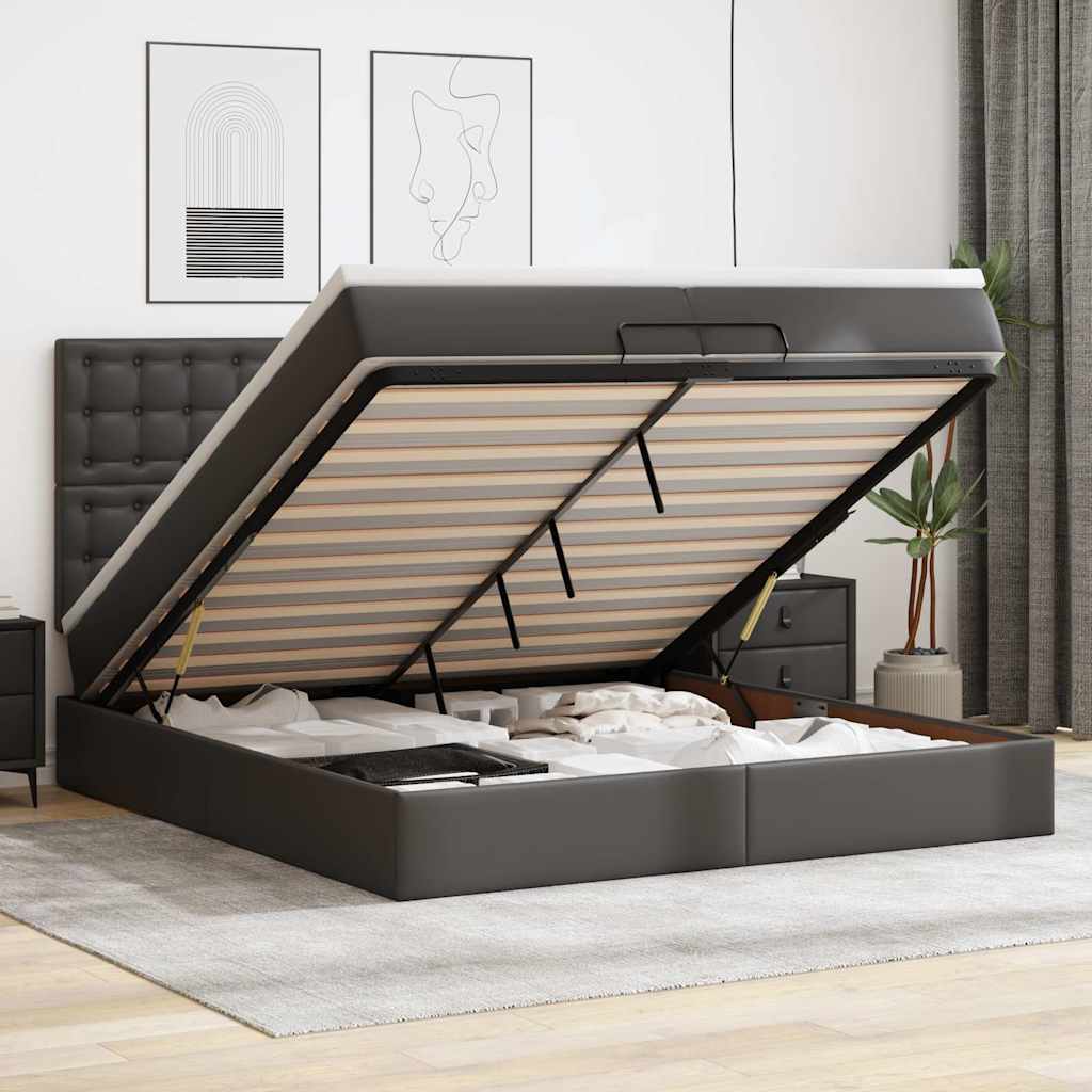 Ottoman-Bett mit Matratzen & LEDs Schwarz 200x200 cm Kunstleder