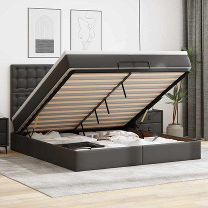 Ottoman-Bett mit Matratzen & LEDs Schwarz 200x200 cm Kunstleder
