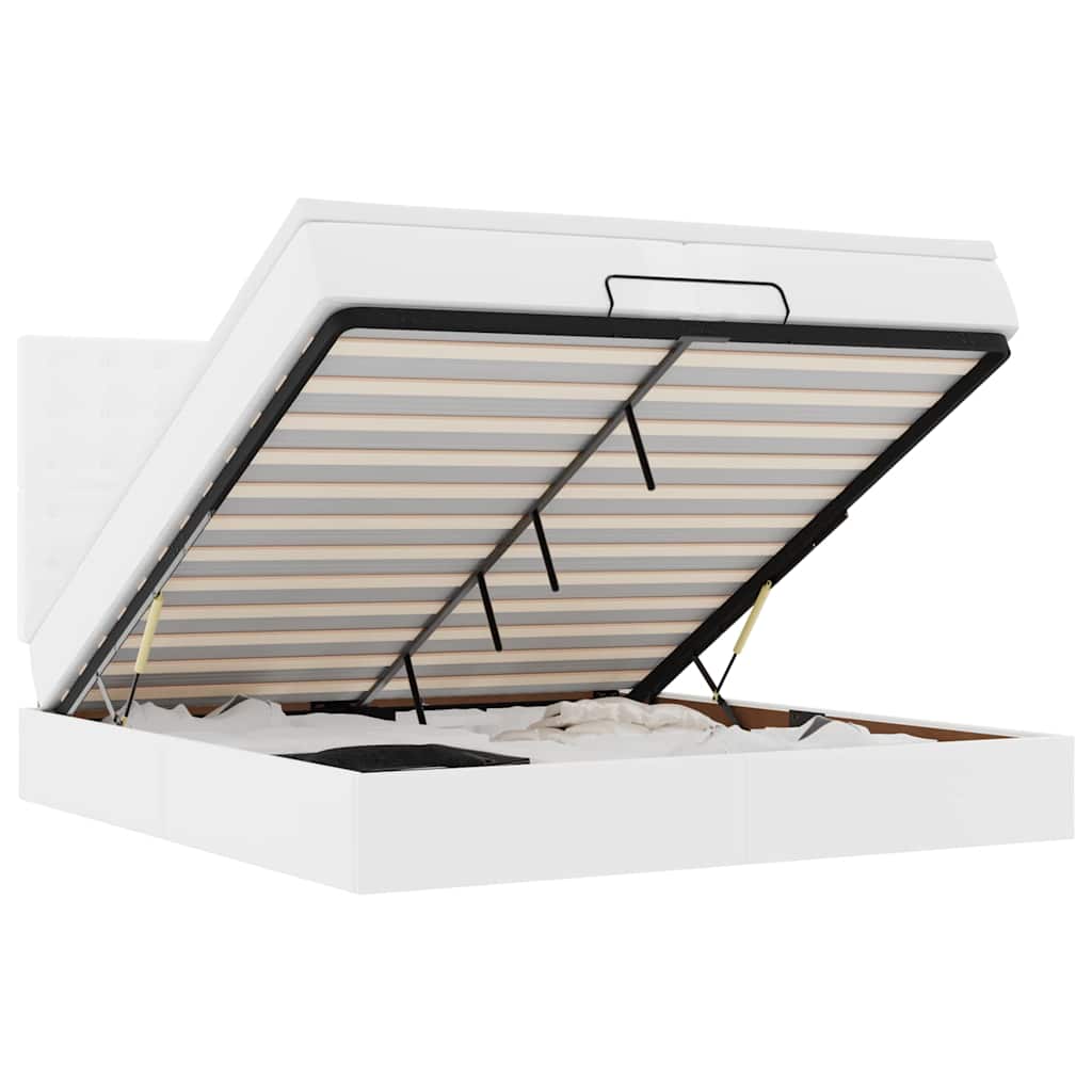 Ottoman-Bett mit Matratzen & LEDs Weiß 200x200 cm Kunstleder